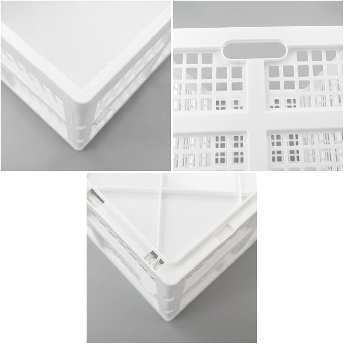 Asking 2-Pack 42 L Stackable Collapsible Crate, Plastic Folding Storage Crate, White