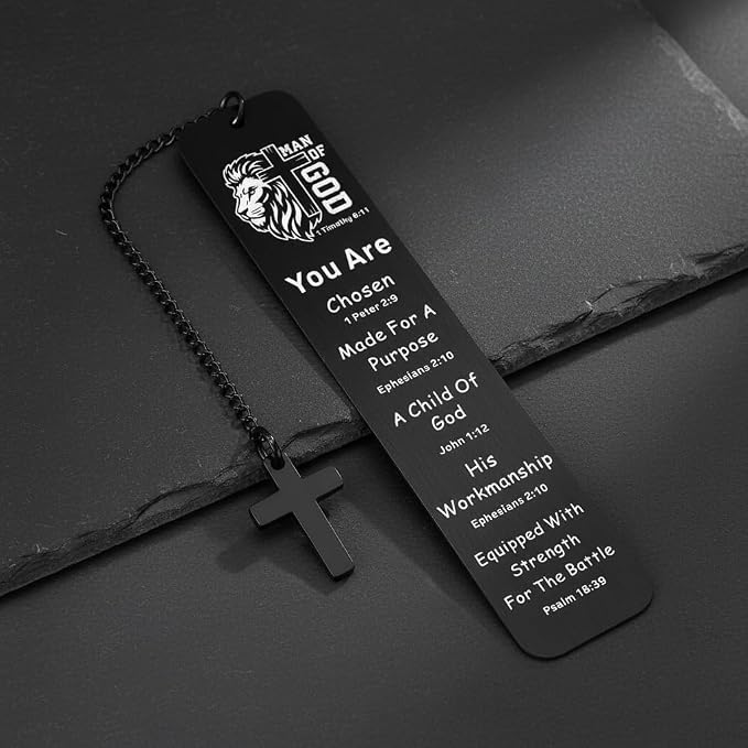 Bible Bookmark for Men Boy Catholic, Christian Graduation Gifts, Fathers Day Gifts for Son Husband, Religious Jesus Bookmark, Bible Verse Birthday Gifts, Man of God Communion Baptism Confirmation Gift