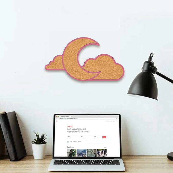 CRASPIRE Cloud Moon Pin Cork Board 11.8x6.49In Framed Bulletin Display Badge Wooden Saddle Brown Wall Mounted Memory Memo Brooch Lapel Pin Holder Storage for Home Office School Classroom Wedding Decor