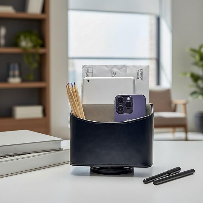 UnionBasic Rotating Desk Organizer, 360 Desk Spinning Caddy, Desktop TV Guide/Mail/Media/Remote Controller Holder Organizer,Black