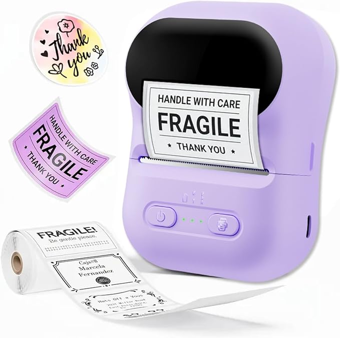 Label Maker Machine with Tape,Label Printer,Wide Waterproof Label,Portable Thermal Printer for Small Business,Inkless Labeler for Home, Kitchen, School, Office Organization (Purple)