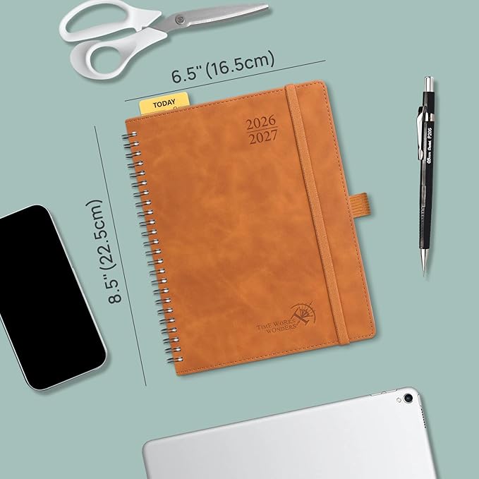 POPRUN 2026-2027 Monthly Planner, 6.5" x 8.5", 18 Month Calendar (July 2026 to December 2027) with Expense Tracker, Notes Pages, Sprial Bound, Leather Softcover - Black
