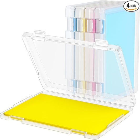 4 Pack A4 File Box Paper Organizers Holder, Transparent Document Paper Project Case, Plastic Paper Storage Container Box File Protector for Magazine, Scrapbook, Office School Supplies