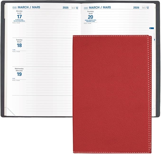 Quo Vadis 2026 Hebdo - Bi-Lingual (EN/FR) - Weekly/Monthly Planner - 12 Months, Jan. to Dec. - 6 1/4 x 9 3/8" - Grained Faux Leather Club Red Covers - Productivity Time Management Organizer