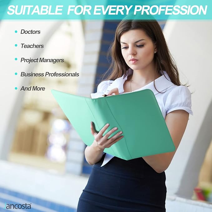 1 Pack Business Padfolio Portfolio Binder, Faux Leather Folio Folder, Resume Legal Document Organizer with Letter Size Writing Notepads (New Robin Egg Blue 1 Pack)