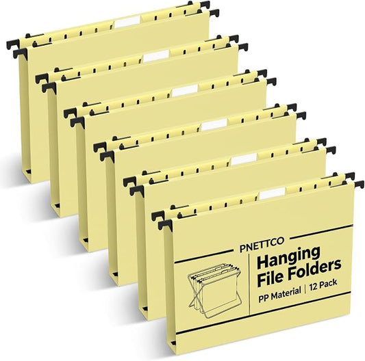 Extra Capacity Plastic Hanging File Folder, 12 Pack Reinforced Hang Folders Letter Size, Heavy Duty 1 Inch Expansion Filing Cabinet Folders, for Bulk Files, Medical Charts, Cream Yellow