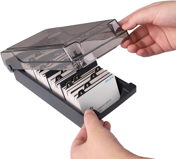 Business Card Holder Box Business Card Box Business Card File Business Card Storage Business Index Card Organizer (4 Dividers)