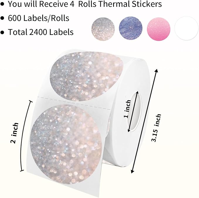STARLIBOO 2400PCS Thermal Labels, Thermal Printer Labels Round, 2 inch Direct Thermal Stickers use for Barcode, Shipping, Customized, Compatible with Rollo & Zebra & MUNBYN (4 Rolls)