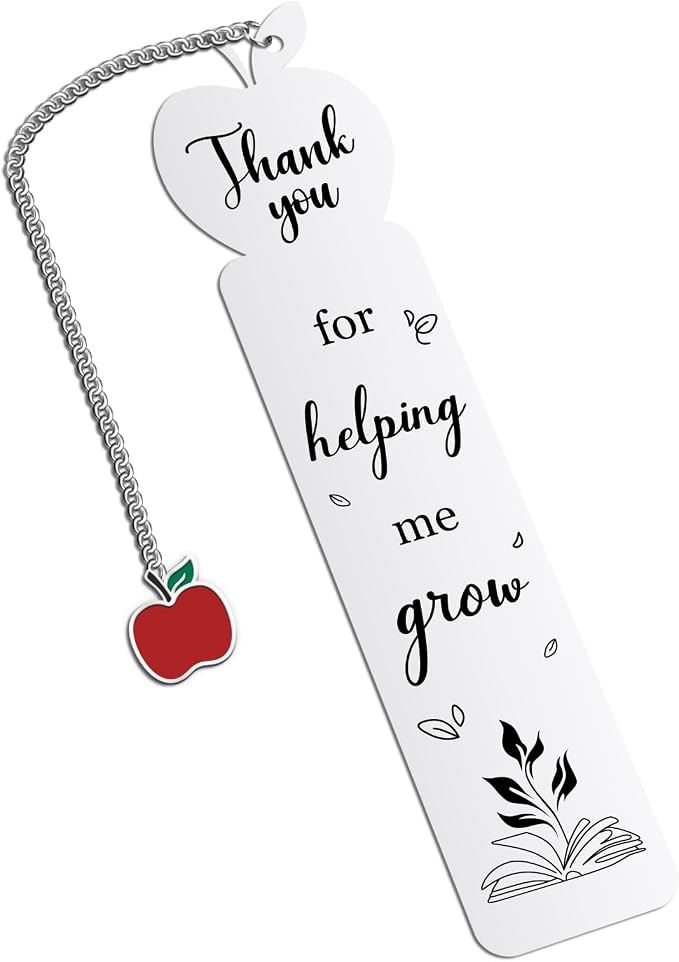 Teacher Metal Bookmark, Thank You Teacher Appreciation Gift Bookmark for Women Men, Unique Bookmarks for Teacher’s Day, Thank You for Helping Me Grow Bookmarks (Grow)