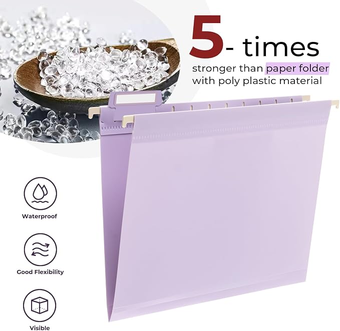 Y YOMA Plastic Hanging File Folders, Letter Size, 1” Expansion, 12 Pack Reinforced Hanging Folders with Tabs Transparent Waterproof for Filing Cabinet Bulky Files Home Office, Dopamine Color
