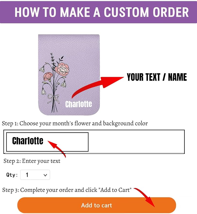 Personalized Magnetic Bookmark with Name, Custom Leather Bookmark for Readers, Customized Bookmark Gifts for Book Lovers, Birthday, Christmas, Women, Book Accessory (Monthly Flowers)
