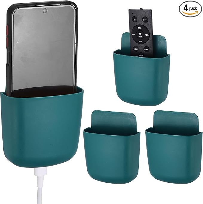 PATIKIL 4Pcs Remote Control Holder Wall Mount, Self-Adhesive TV Air Conditioner Control Holder Phone Charging Organizer for Home Office Bedroom Supply Pen Organizer, Blue