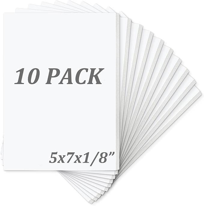 Mat Board Center, Pack of 10 Acid-Free Foam Boards, 5x7 inch White Foam Boards, 1/8" Thick