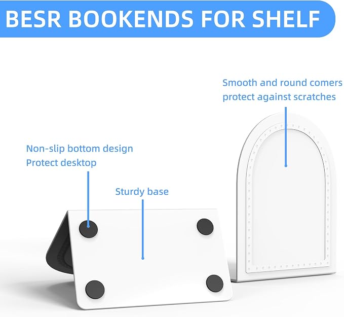 4 Pair Book Ends Metal BookEnds Universal Economy Bookend (White, 4 Pair)