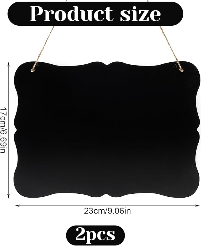 2 Pcs Chalk Board Hanging Sign, 7 X 9 in Double Sided Hanging Chalkboard Signs,Vintage Erasable Small Message Chalkboard Signs for Wedding Kitchen Office Retail Home Party Decoration