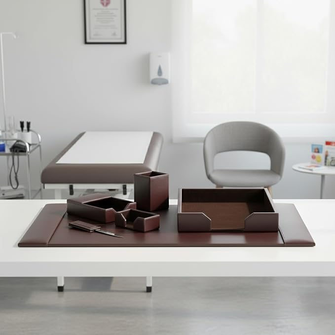 Dacasso Bonded Set Luxury Leather Desk Pad & Desk Organization Essentials, 6 Piece, Dark Brown