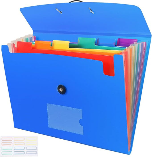 7 Pocket Accordian File Folders, Expanding File Folder A4 Letter Size Paper Portable Document Organizer-Blue