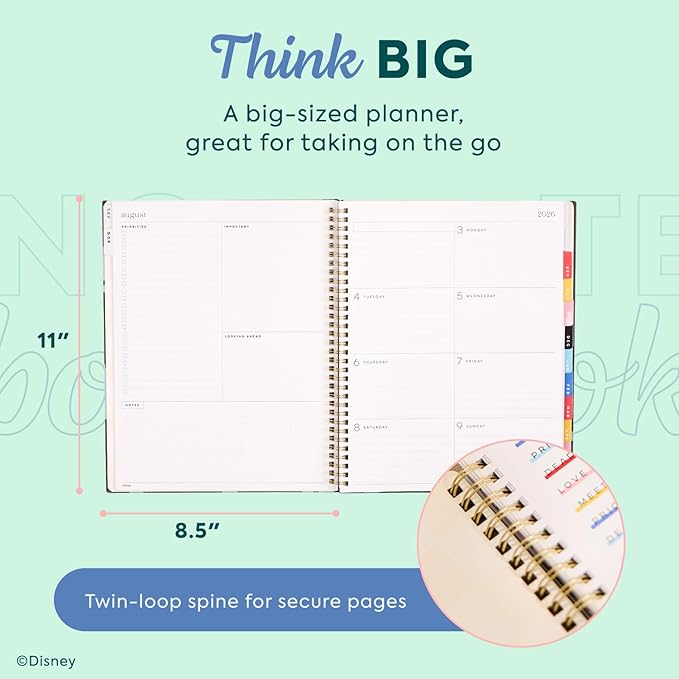 Organized by Happy Planner Disney Dated 12-Month Planner, Jul. 2026–Jun. 2027, Big Size, Dashboard Layout, Twin-Loop Binding, 3 Extra Months, 1 Sticker Sheet, 8.5" x 11", Bright Day Mickey