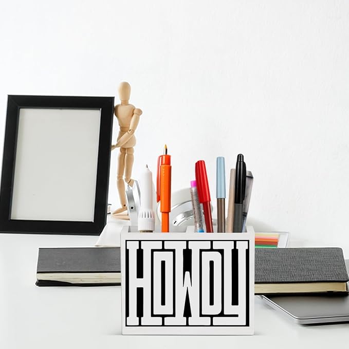 Western Office Decor Retro Howdy Western Gifts for Women Men western Wooden Pencil Holder Supplies desk decor for Workplace Home Holder2829