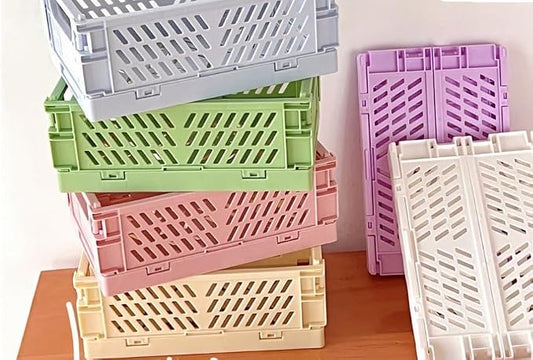 6 Pack Mini Plastic Storage Collapsible Crate Organizer Basket Bin for Organizing Desk Drawer Shelf for Home Kitchen Bedroom Bathroom and Dorm Storage, 5.9*3.9*2.3in, Colorful
