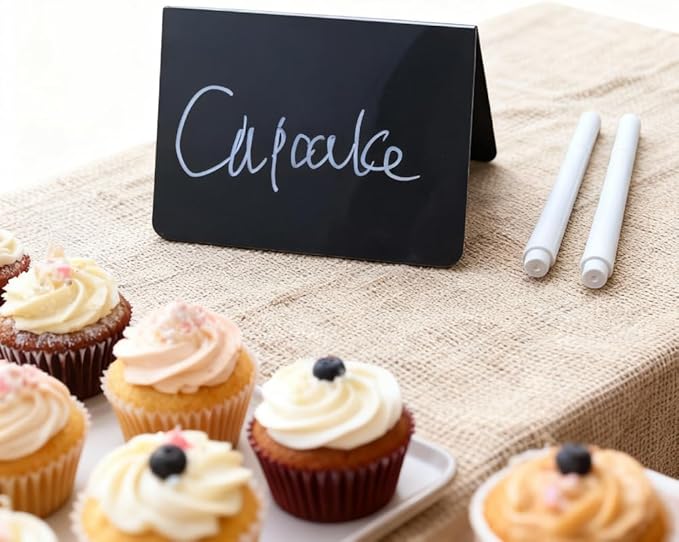 Mini Chalkboard Signs for Food, Mini Serving Tongs, 24-Piece Buffet Display Set with Erasable Pens for Wedding, Party, Charcuterie Catering Supplies