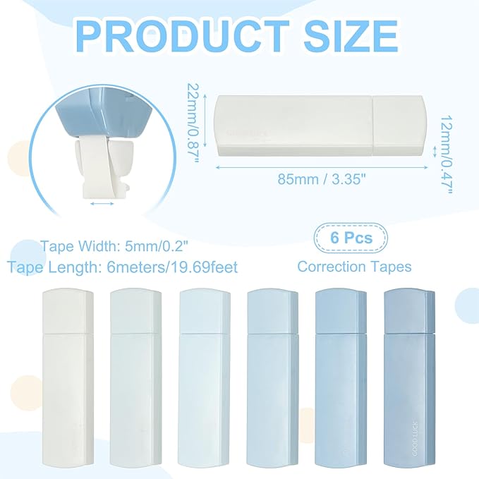 PATIKIL 6pcs 20 ft Correction Tape, Correction Tape Cute Mini Tear Resistant White Refillable Out Applicator Pen with Refills for Classroom Office Supplies Home Writing, Blue