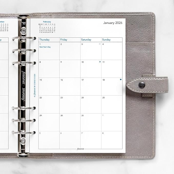 Filofax Calendar Diary Refill, A5 Size, Month-to-View, White Paper, English, 2026 (C68510-26)