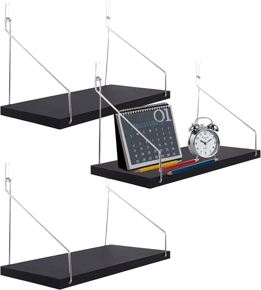 3-Pack Cubicle Shelf For Fabric Walls With Hooks：12x6.0in Black Wooden Cubicle Shelf Hanging Silver Bracket Use For Office Cubicle Accessories For Office Stylish Cubicle Decorations For Women Desk