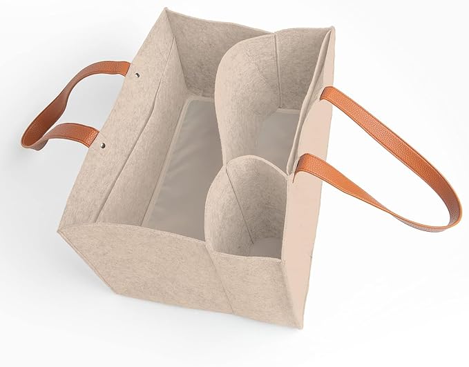 Tote Bag Organizer Insert, Bag Organizer for Totes, Portable File Organizer, Handbag Organizer, Fit for School, Office, Arts and Crafts, Storage Totes with 5 Individual Interior Partitions (Beige)