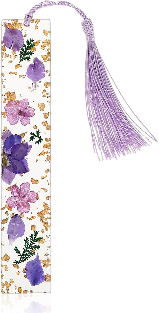 Dimeho Dried Flower Book Marks Tassels Clear Floral Bookmarks Durable Handmade Cute Resin Page Marker Pretty Book Marking Holder Gift for Women Bookworm Book Lovers Increasing Reading Interest(purple)