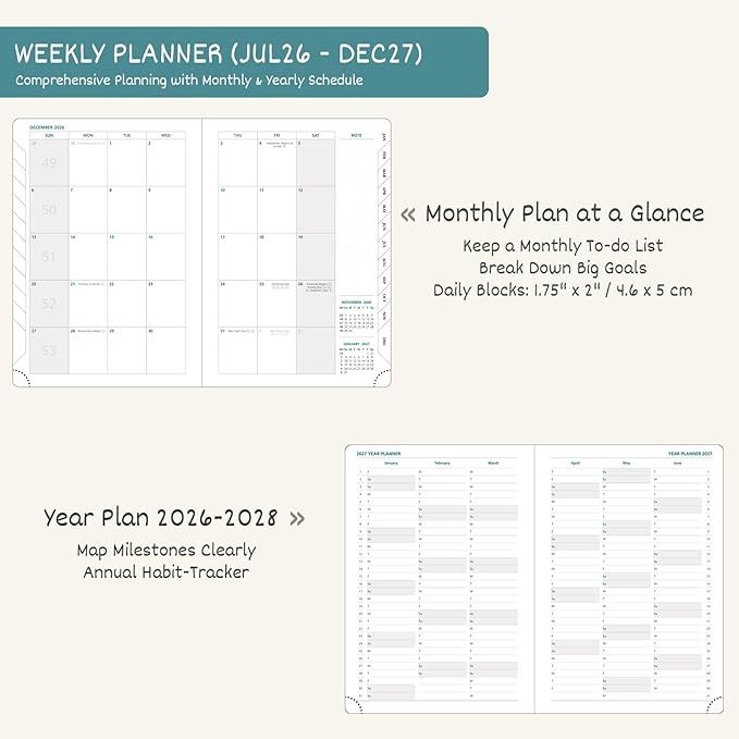 BEZEND Weekly Planner 2026-2027 (8.5" x 11") with Hourly Timeslots (Jul 26-Dec 27) 18 Months Academic Calendar & Monthly Tabs, Ideal for Students, Work & Home, PU Leather Hardcover -Orange