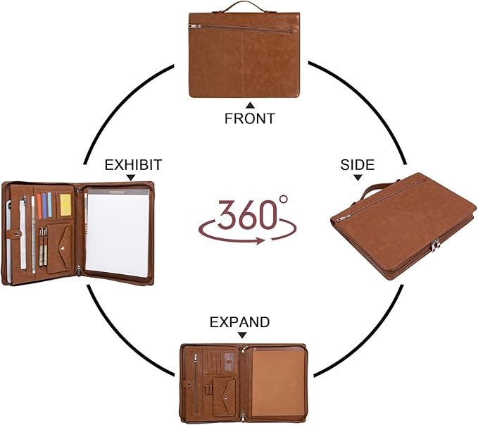 Free Name Engraved, Personalized Vegan Leather Padfolio for Men, Customized Leather Portfolio for Women, Portfolio Folder, Business Document Organizer for 13.3" iPad,Padfolio with A4 Notepad Holder