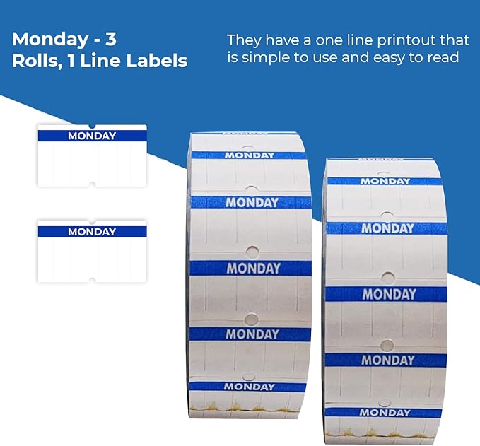 Perco 1 Line Day of The Week Labels - 3 Rolls, Blank Dating Labels for Perco 1 Line Price & Date Guns (Monday - 1 Line Labels)