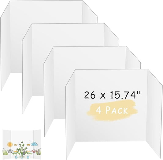 HAUTOCO 4 Pcs Medium Trifold Poster Board 26 x 15.74 inches Tri Fold Presentation Boards White Corrugated Project Boards for Science Fair, School Project, Event Displays, Business