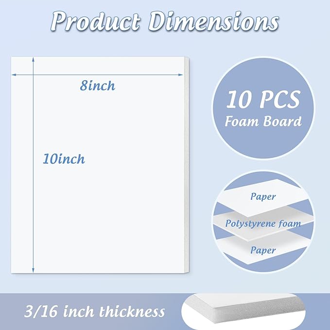 Golden State Art, 10 Pack White Foam Board 8X10 Inch, 3/16'' Thick, Acid Free Foma Core Poster Board for Mounting, Crafts, Art, Presentation