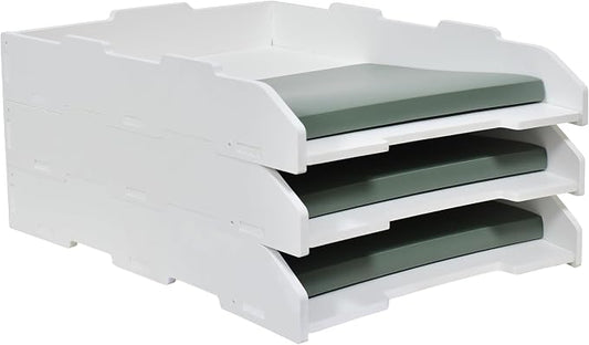 A3 Stackable Paper Tray, 3 Tier Desk File Organizer, Desktop Organizer for Office Supplies, File Storage, Letter Organizer /A3 Office File Folder,Home or Office School, White (Portrait-White-3-Tier)