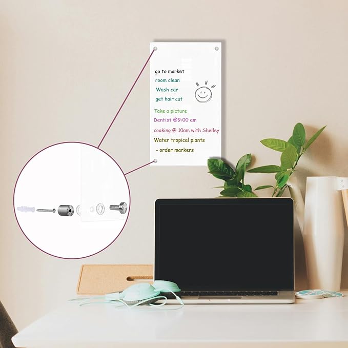 TORASO Glass Dry Erase Board for Wall, Glass Dry Erase Board WhiteBoard, 13.6" x 8.3" A4 Size, Hang Papers for Home, Office, School (BB-WH-A4)