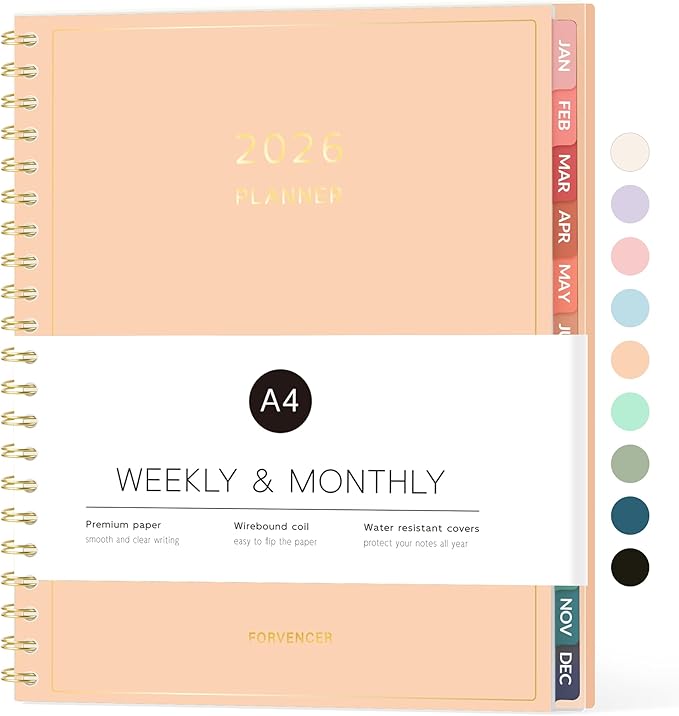 2026 Planner, Forvencer Calendar Planner Weekly and Monthly (Jan 2026-Dec 2026), 8.5" X 11", Agenda Book, Daily Journal Notebook with Tabs, Flexible Cover, Home School Organizer, A4, Orange