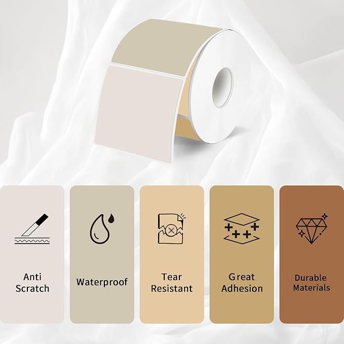 Square Thermal Labels Stickers 2" x 2", Self-Adhesive Waterproof Square Direct Thermal Labels Stickers, Perforation Line Design- 300 Sheets/Autumn Colors