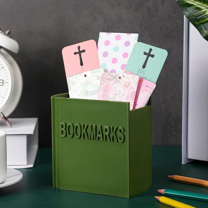 Honeydak 3D Printed Book Shaped Bookmark Holder Book Lover Gift Bookish Accessory Office Desk Supplies Funny Bookmark Accessories End of Year Gift for Teacher(Green)