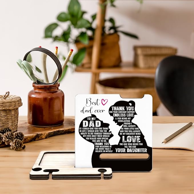Father's Day Appreciation Gift for Dad - Multi-functional Desk Organizer - Motivational Best Dad wooden Sign for Office Desk Shelf Decor