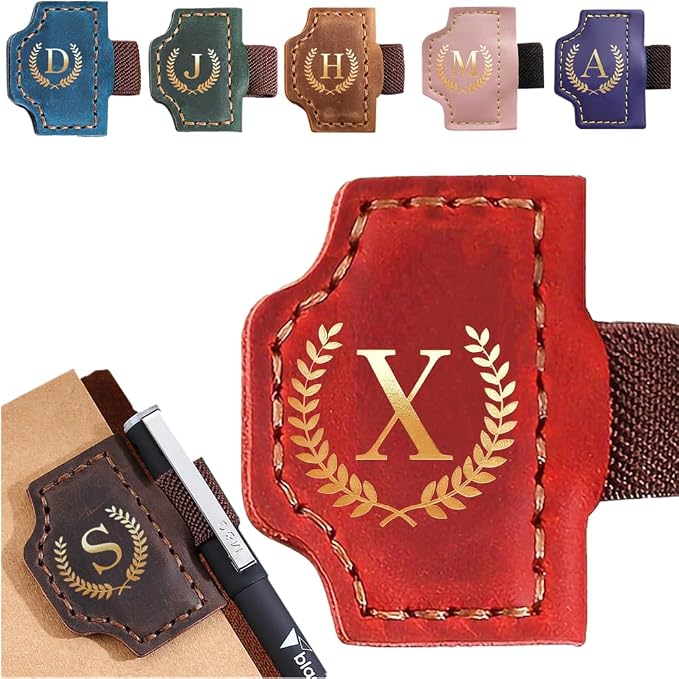 Personalized Mark Bookmark with Pen Holder, Leather Magnetic Book Marker 26 Letters,Custom Initials Page Marks, Gifts for Book Lovers Readers Men Women (Red, X)