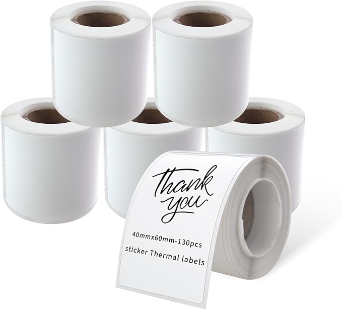 PUQU 40x60mm Direct Thermal Sticker Labels, Self-Adhesive All-Purpose Label Maker Tape, Compatible with AQ Series Label Printer, Refills Standard Laminated Office Labeling, 6 Rolls, 780 Labels
