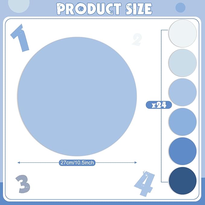 Lincia 24 Pack Colorful Erase Dots Circles 10.5 Inch Removable Vinyl Spot Dry Erase Desktop Writing Spots Set for 100th Day of School Classroom Table Teacher Students Home Desk Wall (Blue Colors)