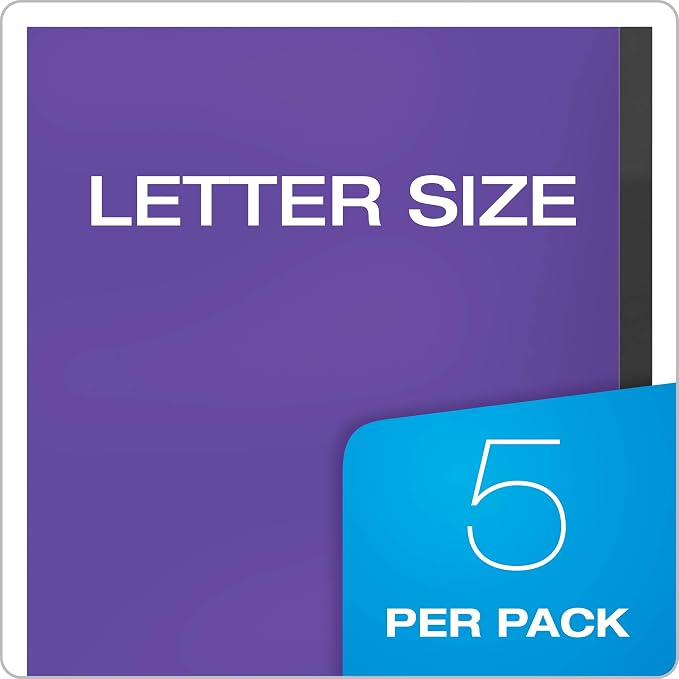 Oxford Two Pocket Folders, Plastic Folders with Reinforced Edges, Letter Size, Red, Blue, Green, Black, Purple, 5 Per Pack (89114) (Pack of 5)
