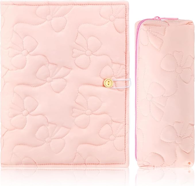 Feifeiya Pink Bow Bible Cover Case for Women with Pencil Pouch Quilted Bible Carrying Case for Hardcover 9.5" x 7" x 2" Christian Gift for Girls Gift for Mom Religious Study Supplies & Accessories