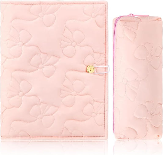 Feifeiya Pink Bow Bible Cover Case for Women with Pencil Pouch Quilted Bible Carrying Case for Hardcover 9.5" x 7" x 2" Christian Gift for Girls Gift for Mom Religious Study Supplies & Accessories