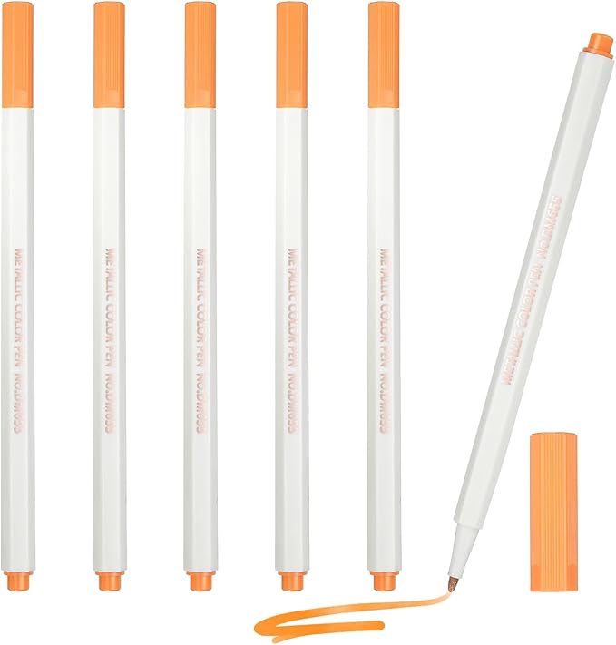 PATIKIL Metallic Marker Pens, 6Pcs Permanent Markers Medium Tip Quick Dry Paint Pen on Plastic Wood Stone Glass Canvas DIY Crafts Art Supplies for Drawing Writing Marking, Orange