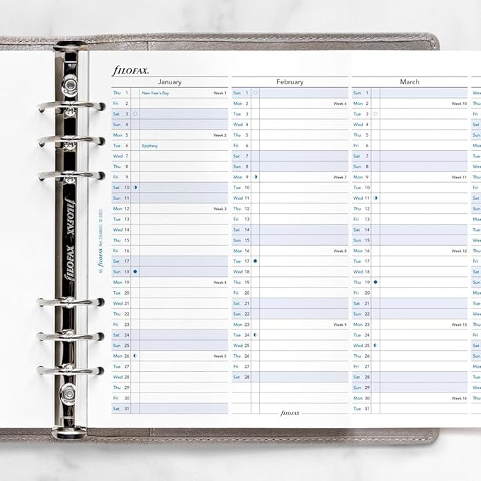 Filofax Calendar Diary Refill, A5 Size, Vertical Year Planner, White Paper, English, 2026 (C68501-26)