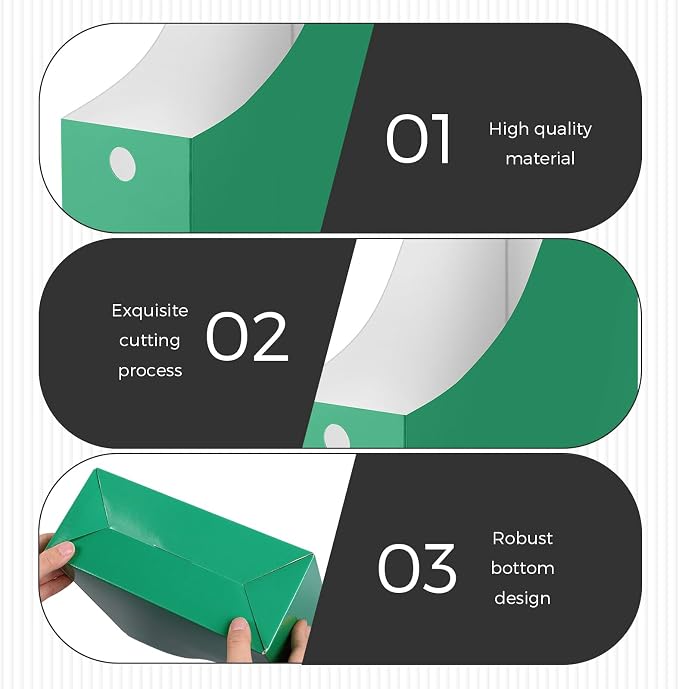Jutom 48 Sets Magazine File Holders Foldable Cardboard Magazine Holder with White Label Stickers Desktop File Storage Box for Office Home Classroom Desk Document Organization(Green)